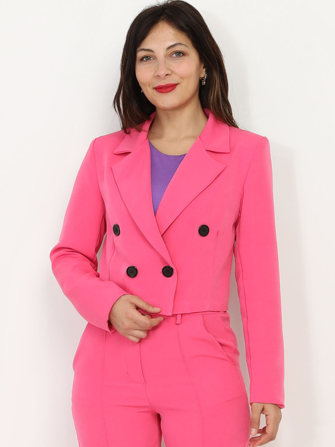 Blazer court fushia à boutons