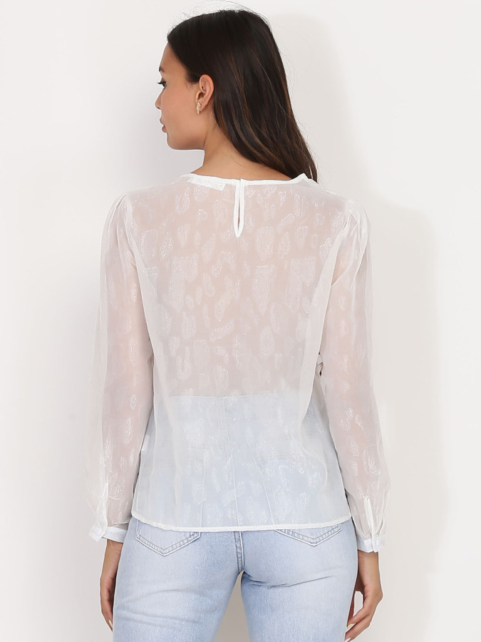 Blouse blanche transparente scintillante à volants