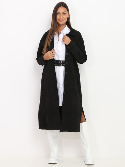 Surchemise longue noire en suédine