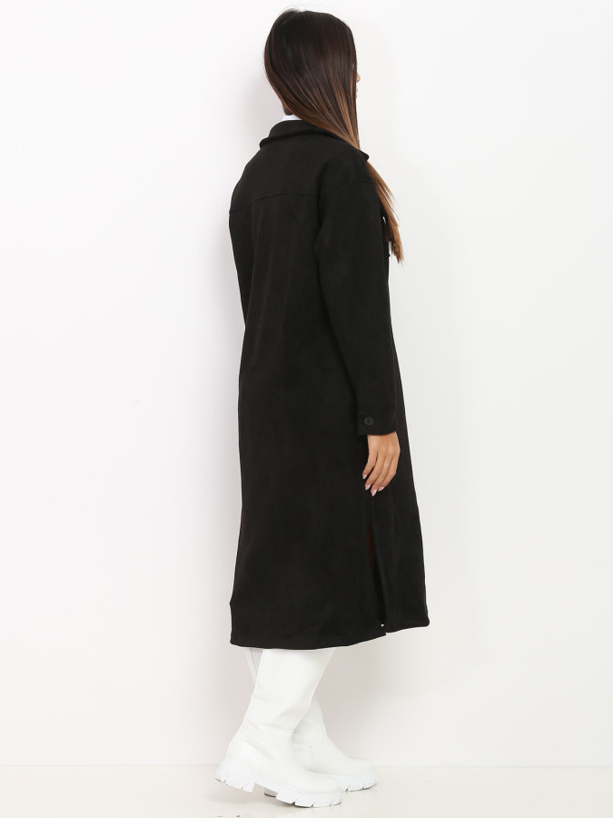 Surchemise longue noire en suédine