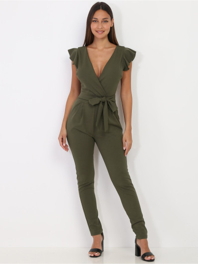 Combinaison kaki ceinturée à volants