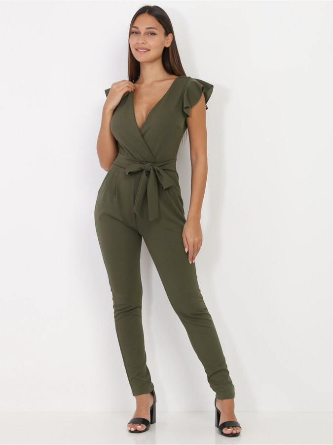 Combinaison kaki ceinturée à volants