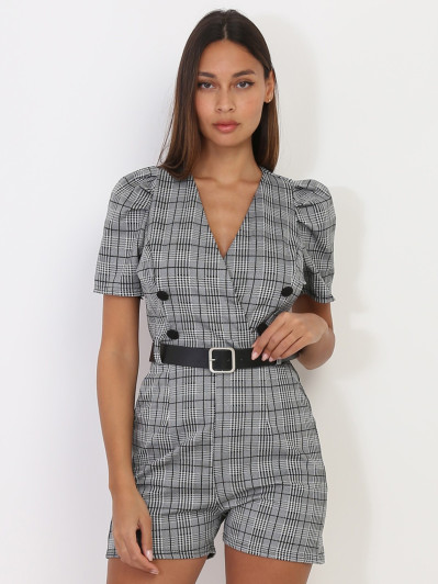 Combishort noir et blanc pied de poule