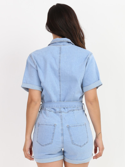 Combi-short bleue en jeans style utilitaire