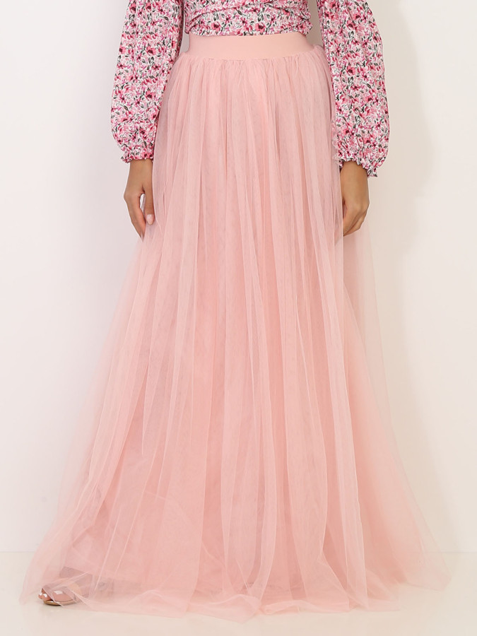 Jupe longue rose en tulle