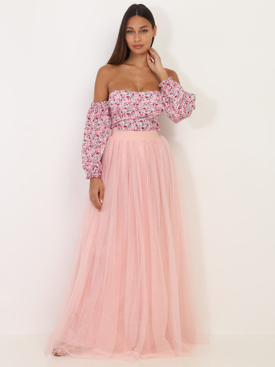 Jupe longue rose en tulle