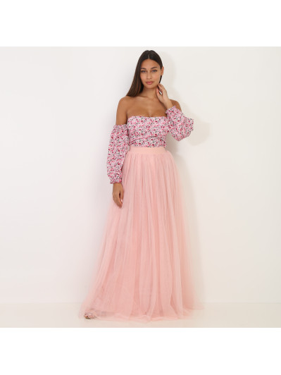 Jupe longue rose en tulle
