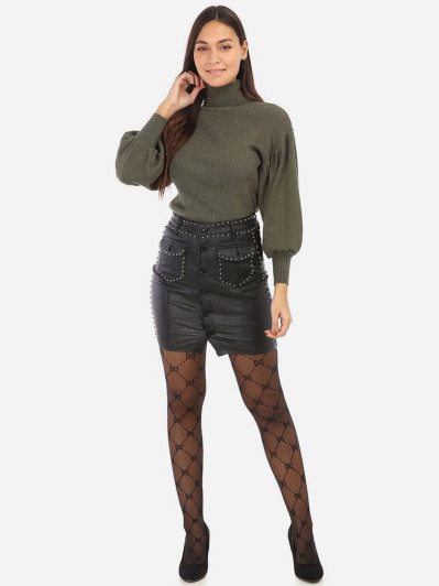 Jupe noire enduit à boutons et clous