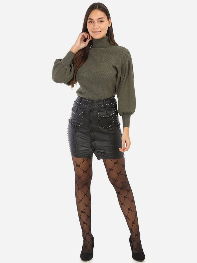 Jupe noire enduit à boutons et clous