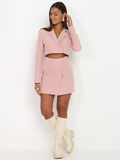 Jupe portefeuille vieux rose à boutons