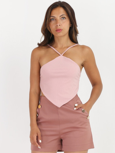 Top côtelé rose effet bandana