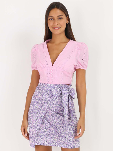 Crop top rose à broderie anglaise