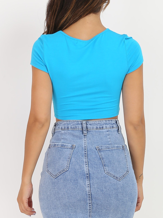 Crop top bleu froncé style corset