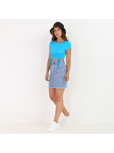 Crop top bleu froncé style corset