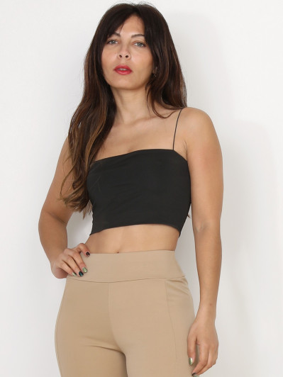 Crop top bandeau noir à fines bretelles