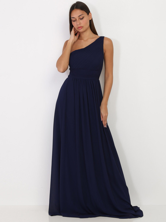 Robe longue drapée one shoulder
