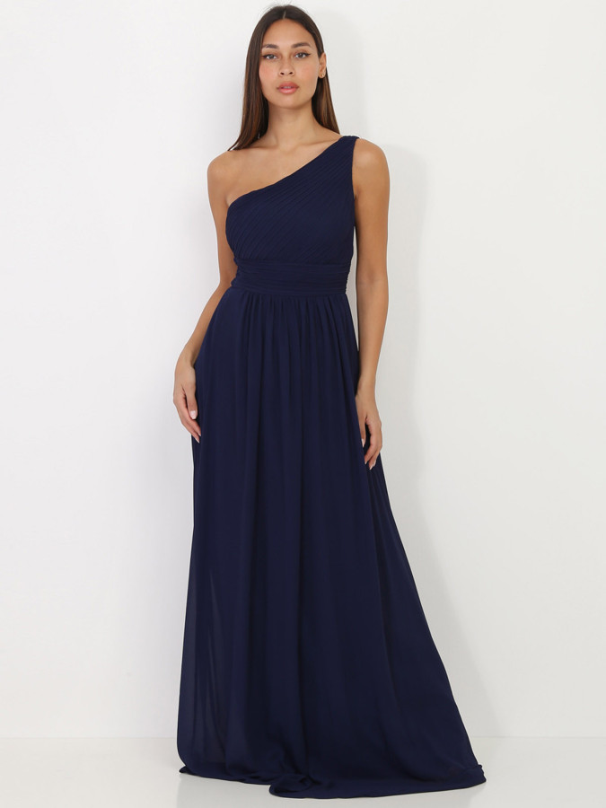 Robe longue drapée one shoulder