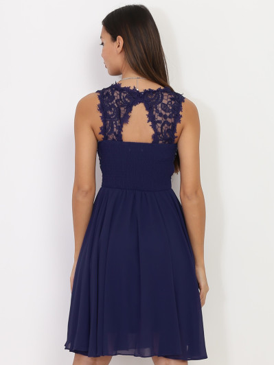 Robe bleu marine patineuse grandes tailles avec broderie et perles