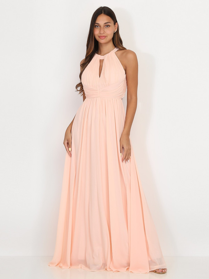 Robe longue rose poudré drapée dos nu