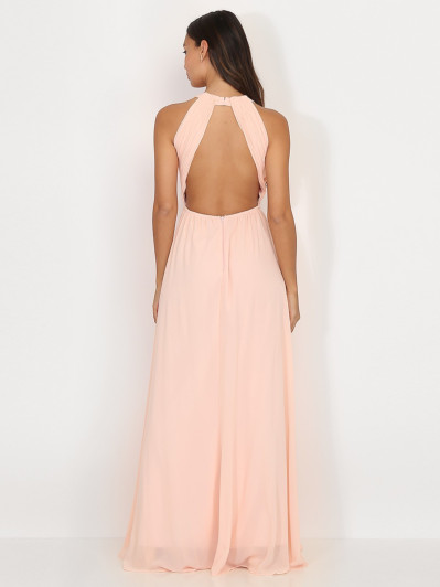 Robe longue rose poudré drapée dos nu