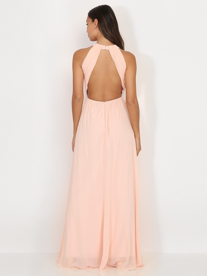 Robe longue rose poudré drapée dos nu