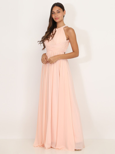 Robe longue rose poudré drapée dos nu