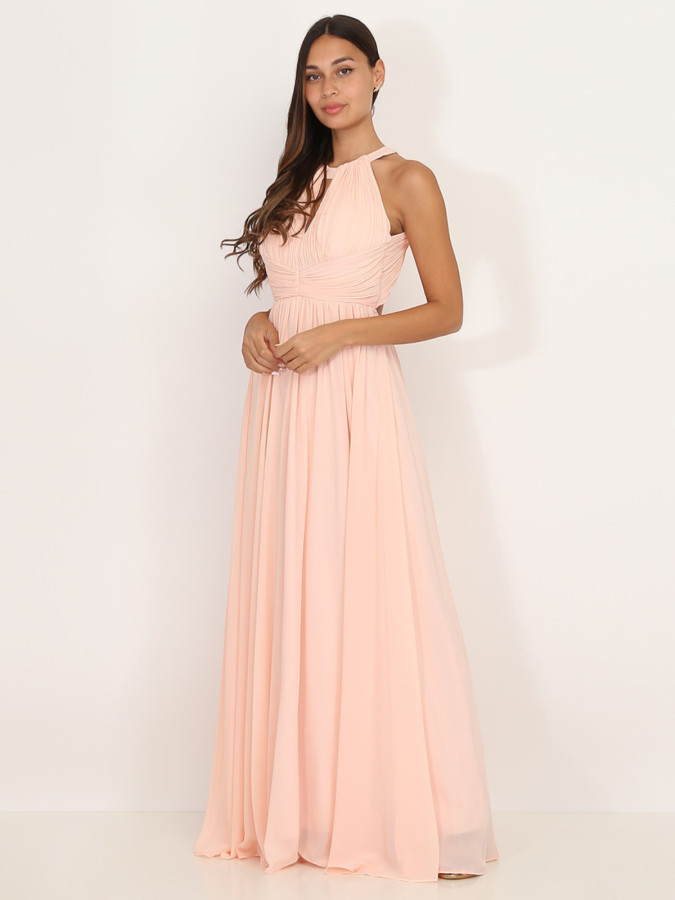Robe longue rose poudré drapée dos nu