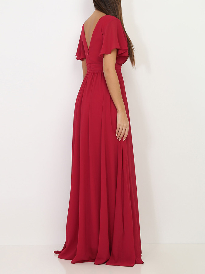 Robe longue bordeaux à manches papillons