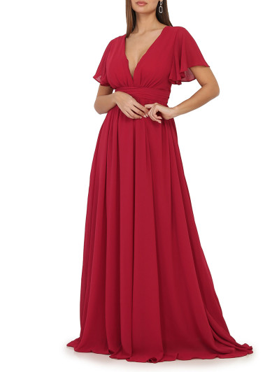 Robe longue bordeaux à manches papillons