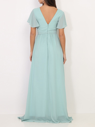 Robe longue vert d'eau à manches papillons