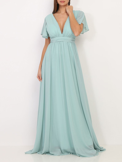 Robe longue vert d'eau à manches papillons