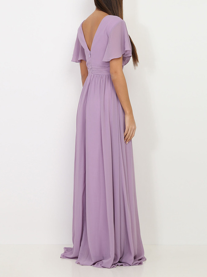 Robe longue parme à manches papillons