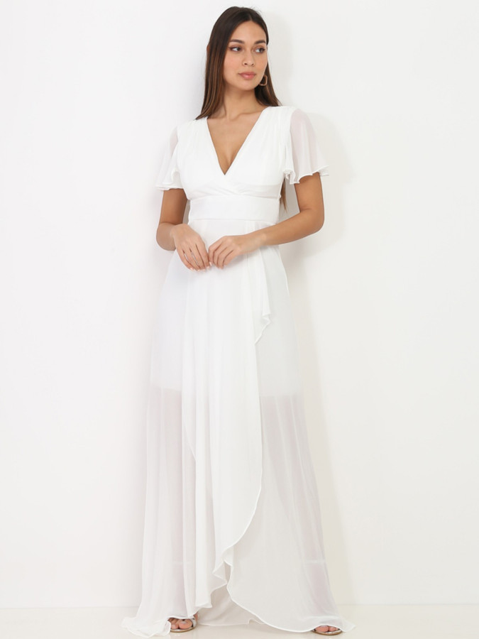 Robe portefeuille blanche à manches papillons