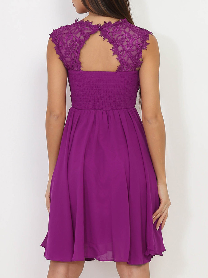 Robe patineuse de cérémonie violette avec dentelle