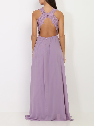 Robe longue parme à broderies fleuries