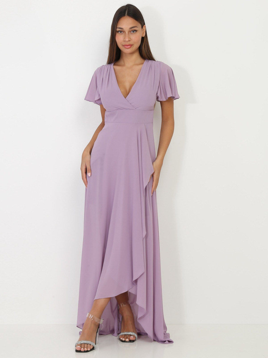 Robe portefeuille parme à manches papillons