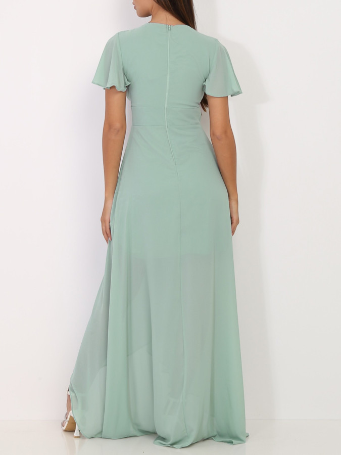 Robe portefeuille verte à manches papillons