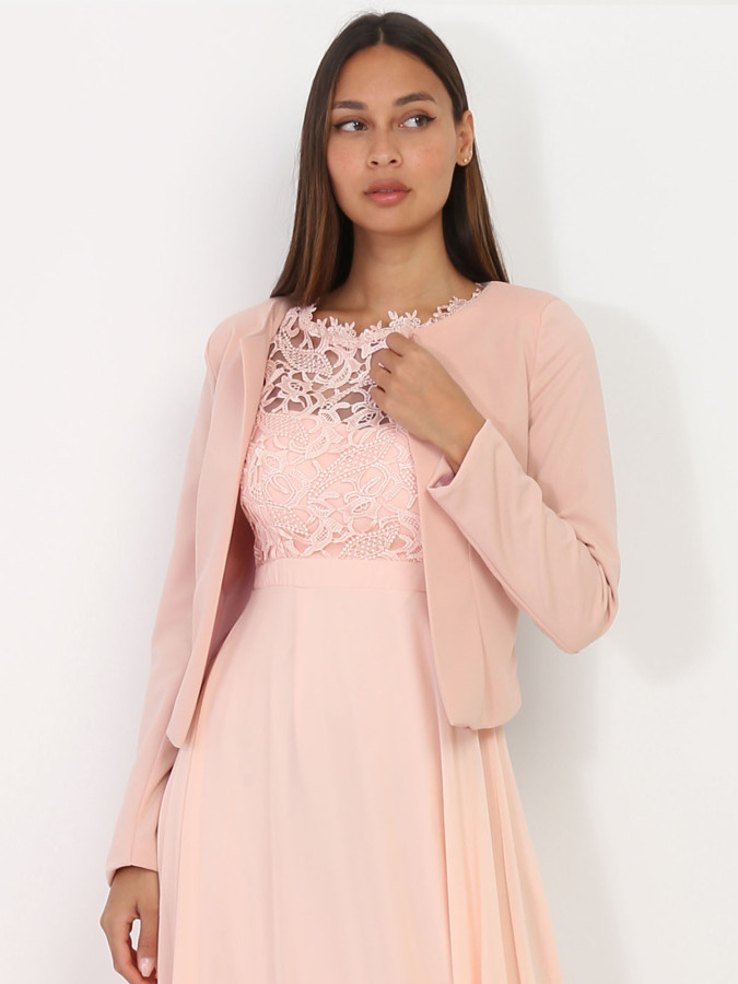 Veste courte rose sans col