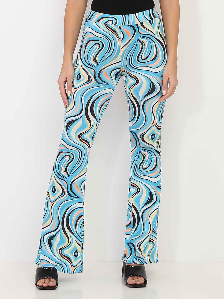 Pantalon évasé turquoise à motif rétro
