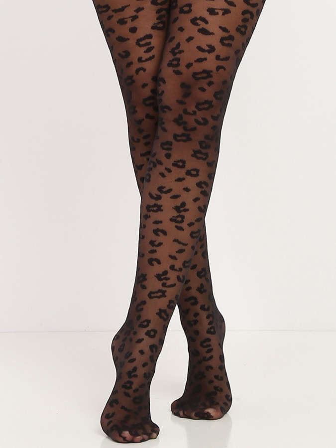 Collants noirs semi-opaques à motif léopard