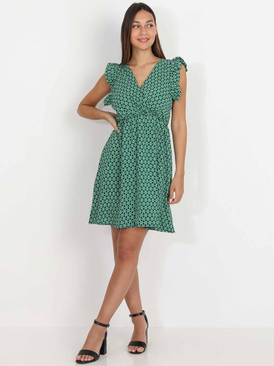 Robe patineuse verte à motif graphique rétro