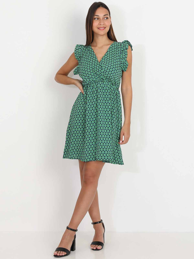 Robe patineuse verte à motif graphique rétro