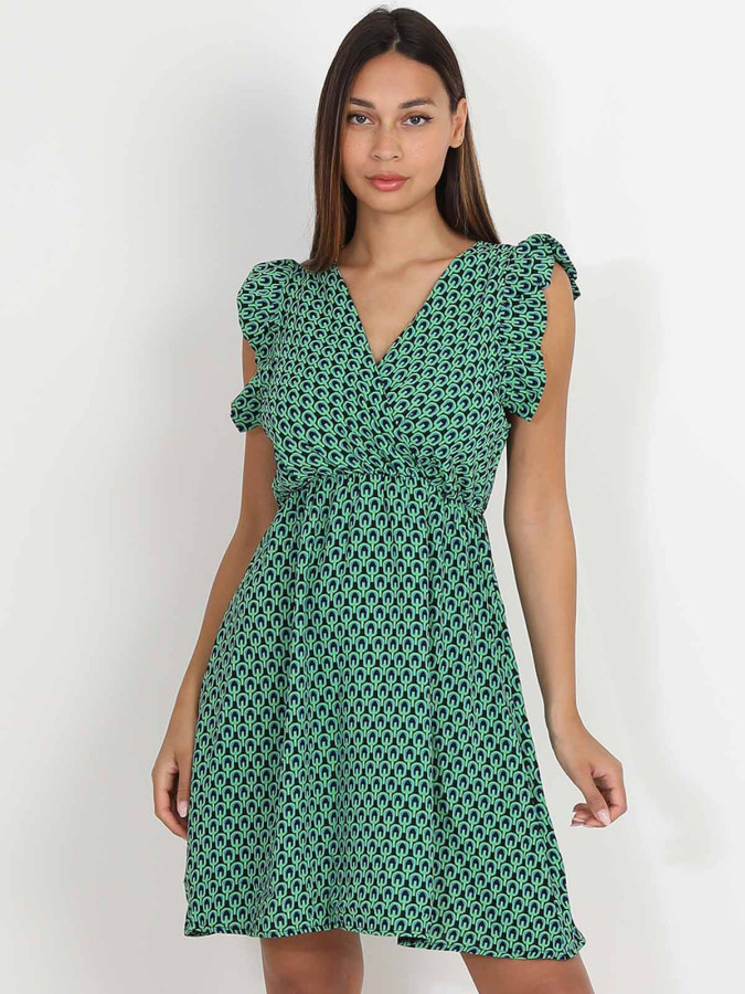 Robe patineuse verte à motif graphique rétro