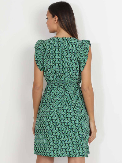 Robe patineuse verte à motif graphique rétro