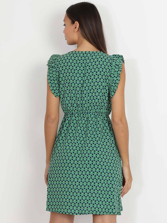 Robe patineuse verte à motif graphique rétro