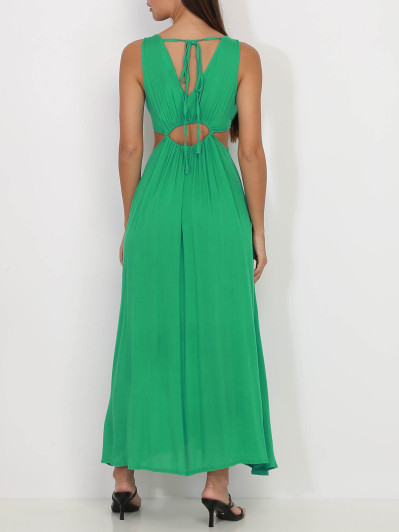 Robe longue verte à découpes et fentes