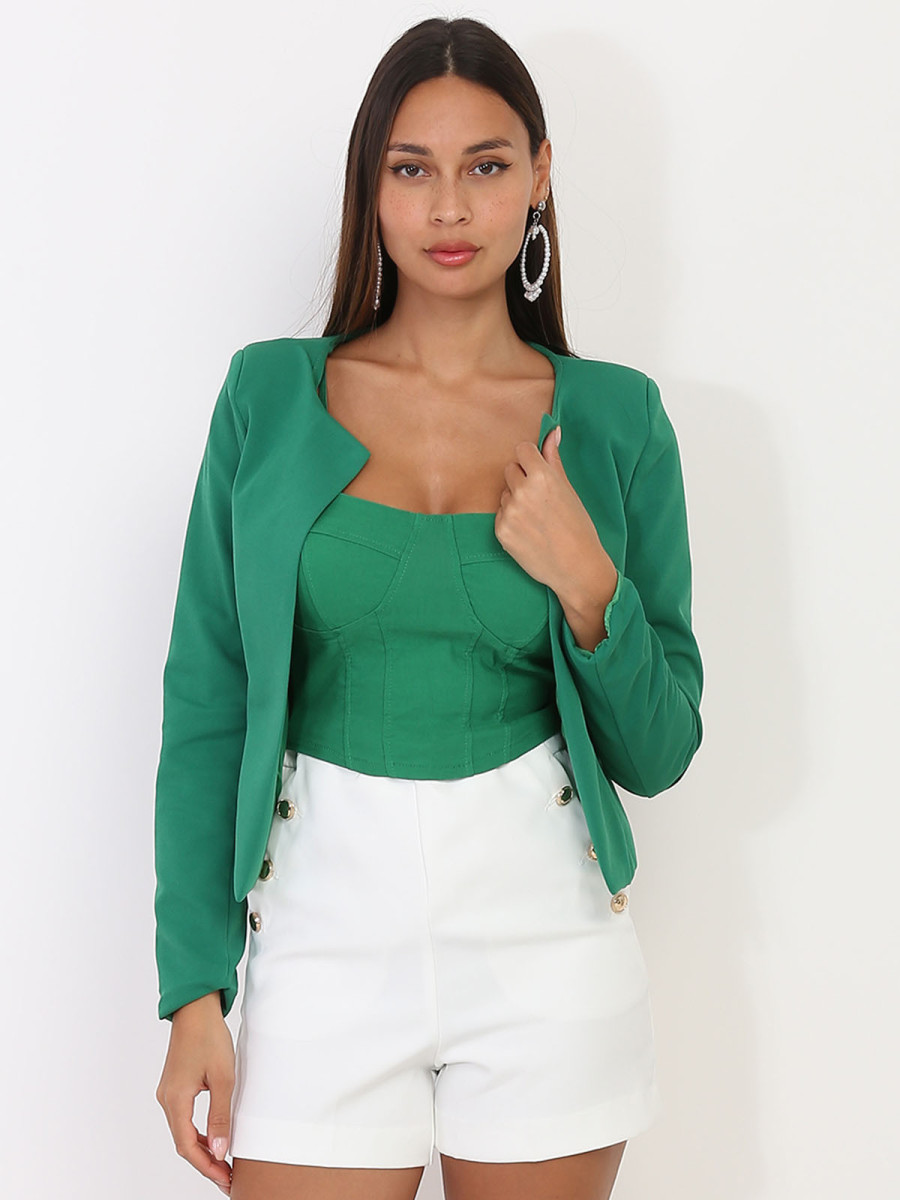 Veste courte verte sans col