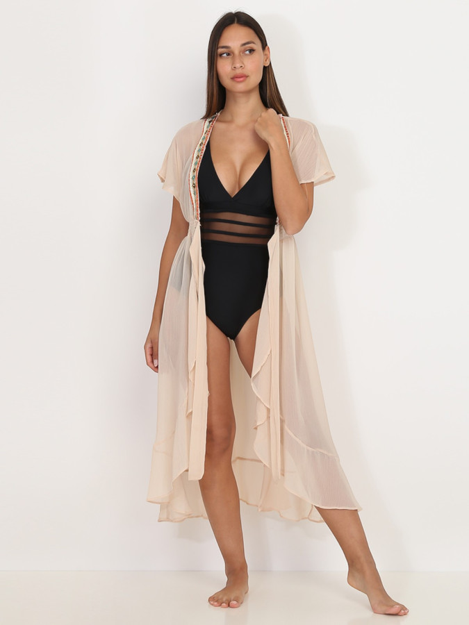 Maillot de bain 1 pièce noir à empiècements transparents