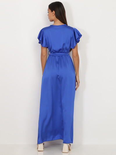 Robe longue cache cœur bleue fendue