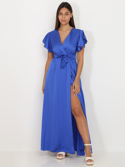 Robe longue cache cœur bleue fendue